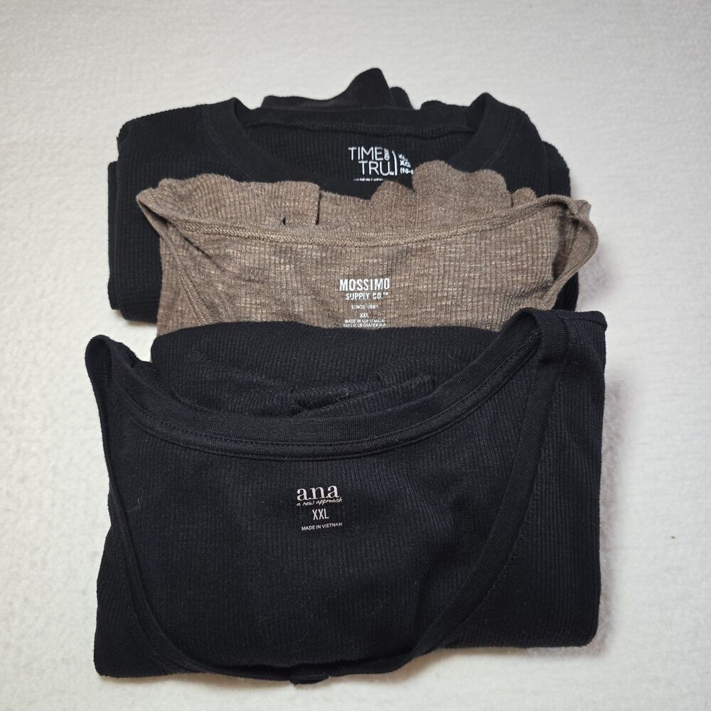Lot Of 3 Womens Long Sleeve Tees Black Brown Green XL/XXL